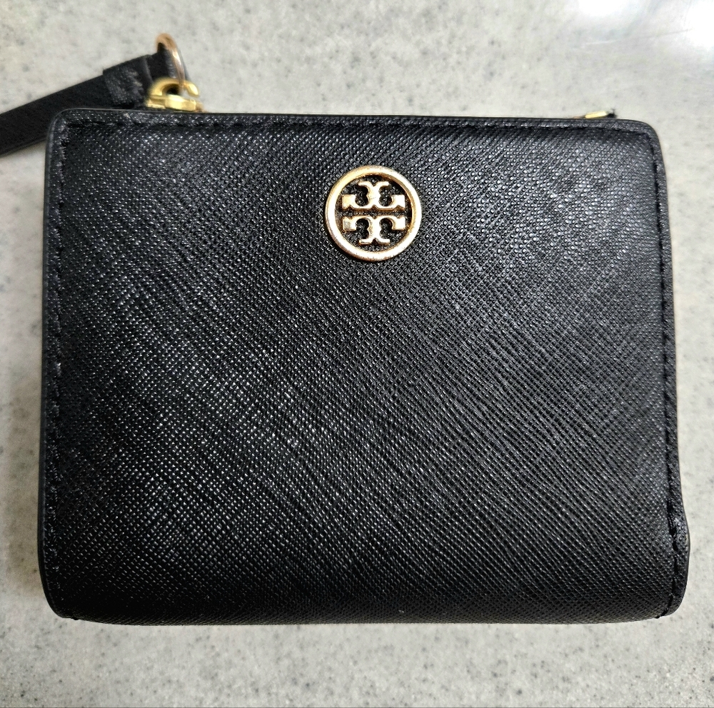 Tory Burch Robinson Mini Wallet (Black) with Royal Blue Interior